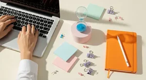 person writing daily planner at desk – time management tips